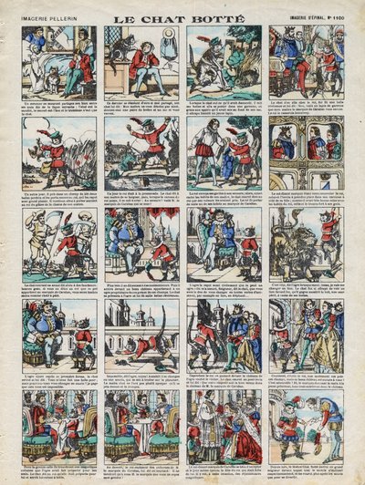 Imágenes de Epinal de la Maison Pellerin - ca. 1913 - Ilustración del cuento de Charles Perrault “El gato con botas” de French School