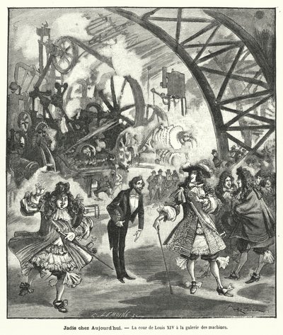 Visita imaginada del Rey Luis XIV y su corte al Pabellón de Máquinas en la Exposición Universal de París en 1889 de French School