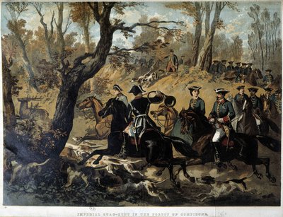 Emperatriz Eugenia y Napoleón III: Escena de caza en Compiegne de French School