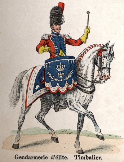 Guardia Imperial Napoleón I: Gendarmería de Élite - Timbalier. Lámina del libro Les Uniforms de l
