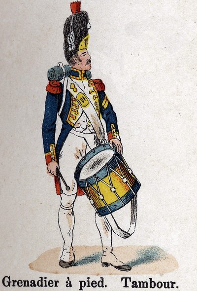 Guardia Imperial Napoleón I: Granadero a pie - Tambor. Lámina del libro Les Uniforms de l