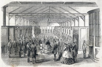La emperatriz Eugenia y el Príncipe Imperial visitan el Banco de Francia, 23 de junio de 1866 - grabado en Le MONDE Illustré DU 07/07/1866 de French School
