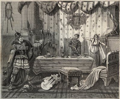 En 978 Lotario (941-986), Rey de los Francos, entró en el palacio de Otón II del Sacro Imperio (955-983) y su esposa Teófano en Aquisgrán, pero la familia imperial logró capturarlo. Ilustración en "París a través del siglo". de French School