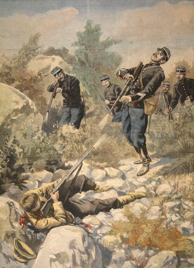 En Córcega: policía y gánster, ilustración de Le Petit Journal: Supplement illustre, 1898 de French School