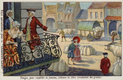 Para prevenir la hambruna, Anne-Robert-Jacques Turgot ordena la distribución gratuita de grano, Francia, c1770 de French School