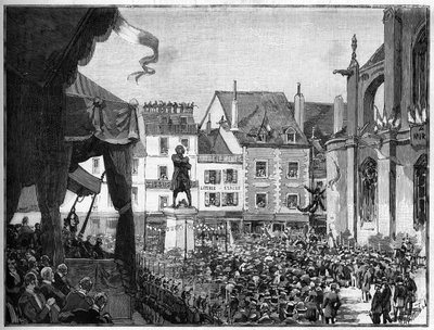Inauguración de la estatua de Honore Gabriel Riqueti, Conde de Mirabeau (1749-1791) revolucionario francés, en la Place Ducerceau en Montargis en 1888. de French School