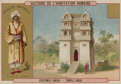 Traje indio y un templo hindú de French School