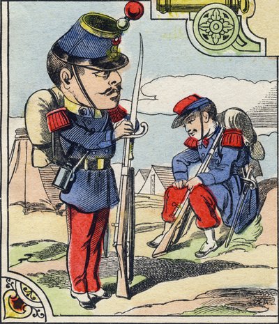 Línea de infantería. Grabado en "Alfabeto Militar Cómico". Quinta serie. Imagen de Epinal, finales del siglo XIX de French School