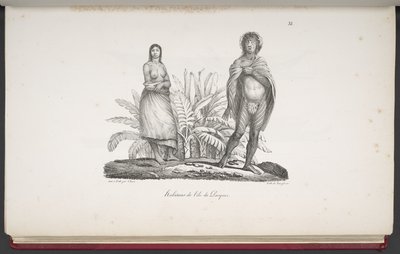 Habitantes de la isla de Pascua, de Un viaje pintoresco alrededor del mundo, con retratos de salvajes de América, Asia, África y las islas del Gran Océano; paisajes, vistas al mar y varios objetos de historia natural; acompañado por d de French School