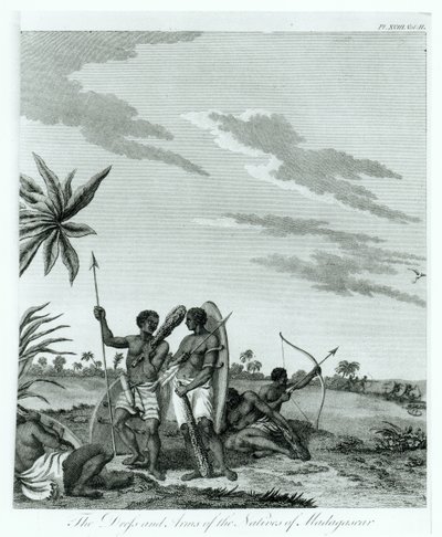 Habitantes de Madagascar, del volumen 2 de Memorias y Viajes del Conde Benyowsky, publicado en 1790 de French School