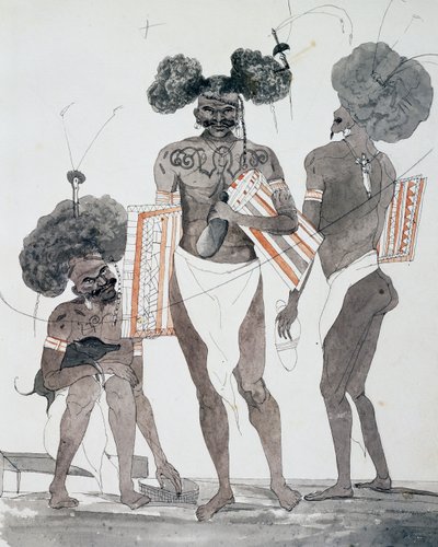 Habitantes de Port Dori, acuarela de Jules-Louis Lejeune, basada en Viaje alrededor del mundo de French School
