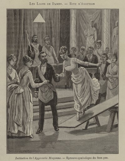Iniciación de un aprendiz masón en una logia femenina (grabado) de French School