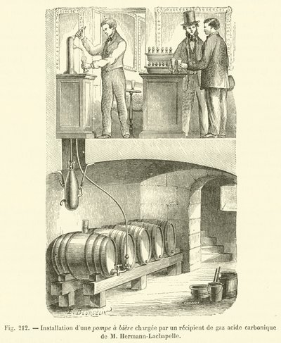 Instalación de una bomba de cerveza cargada por un recipiente de gas carbónico de M. Hermann-Lachapelle de French School