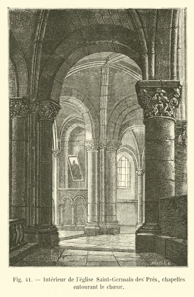 Interior de la iglesia Saint-Germain des Prés, capillas que rodean el coro de French School