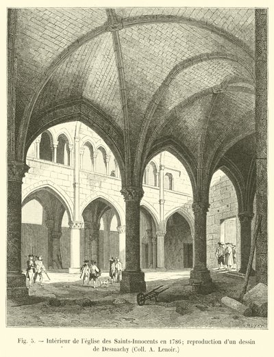 Interior de la iglesia de los Santos Inocentes en 1786; reproducción de un dibujo de Desmachy, Coll A Lenoir de French School