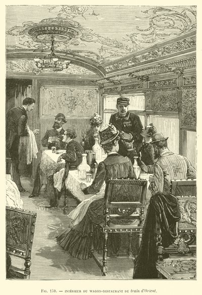 Interior del Vagón-Restaurante del tren de Oriente (grabado) de French School