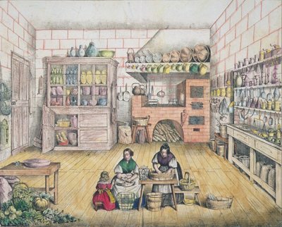 Interior de una cocina rural francesa, finales del siglo XIX de French School
