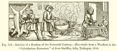 Interior de una cocina del siglo XVI de French School