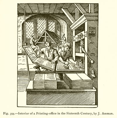 Interior de una imprenta en el siglo XVI de French School