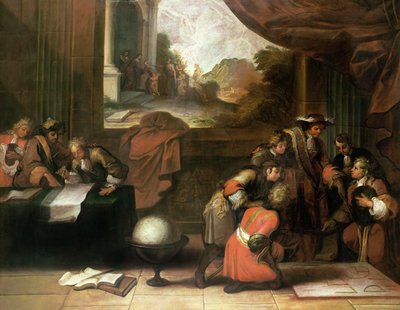 Interior de una habitación con geógrafos y matemáticos, c.1680-90 de French School