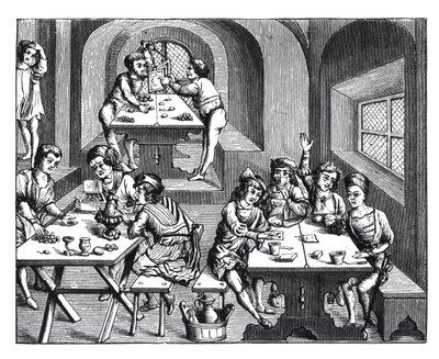 Interior de una hostería, después de un grabado en una edición en folio de Virgilio, publicada en Lyon, 1517 de French School