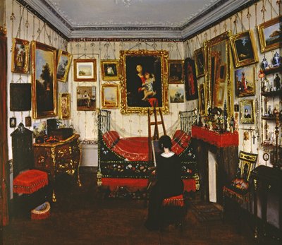 Interior de una habitación con una dama pintando, 1850 de French School
