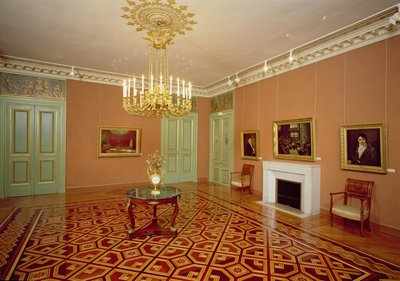 Interior de un salón con suelo de marquetería, siglos XVIII-XIX de French School