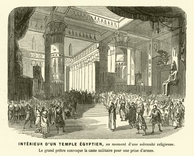 Interior de un templo egipcio antiguo durante un servicio de French School