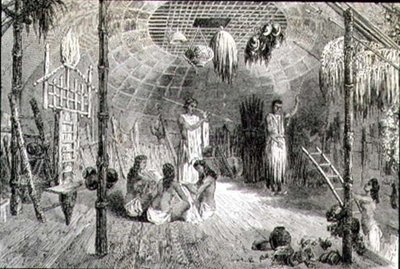 Interior de una choza india en la década de 1860 de French School