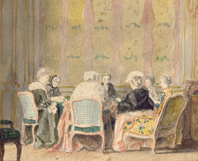 Interior con damas jugando a las cartas, 1770 de French School