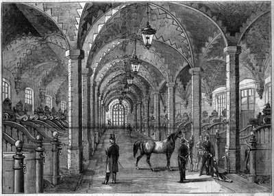 Vista interna de las caballerizas imperiales en el Louvre, París de French School