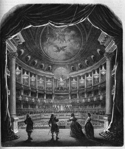Vista interna del teatro del castillo de Versalles. Grabado de 1867-1868. de French School