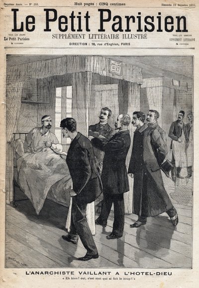 Interrogatorio del anarquista Auguste Vaillant (1861-1894) en el Hotel Dieu donde confiesa el atentado que cometió el 9 de diciembre de French School