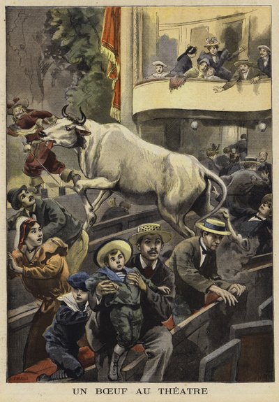 Interrupción de una función teatral por un buey, Villefranche-de-Lauragais, Francia, 1897 de French School