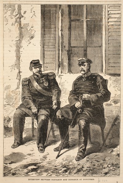 Entrevista entre Napoleón y Bismarck en Doncherry, ilustración de la Historia de la Guerra entre Francia y Alemania, 1870-1871 de French School