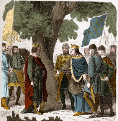 Entrevista de Gisors en Alta Normandía entre el rey Felipe Augusto y el rey Enrique II Plantagenet de Inglaterra (1133-1189) en 1188 de French School