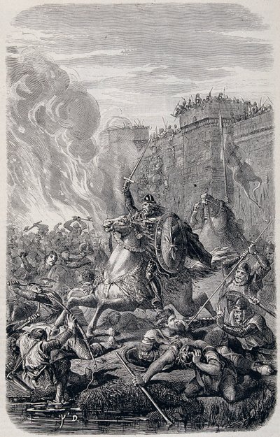 Invasión y saqueo de Roma por Alarico I, Rey de los Visigodos 410 - en “Historia de Papas, Reyes, Reinas y Emperadores” por Lachatre, T.1 de French School