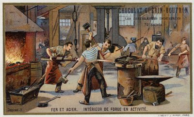 Hierro y acero. Interior de una herrería ocupada de French School