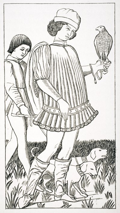 Noble italiano con un halcón, después de una carta de juego grabada en cobre, c.1460, de 