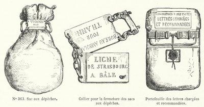 Artículos utilizados por el servicio postal francés (grabado) de French School