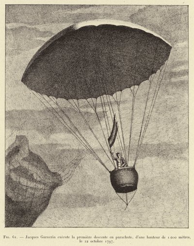 Jacques Garnerin realiza el primer descenso en paracaídas, desde una altura de 1000 metros, el 22 de octubre de 1797 de French School