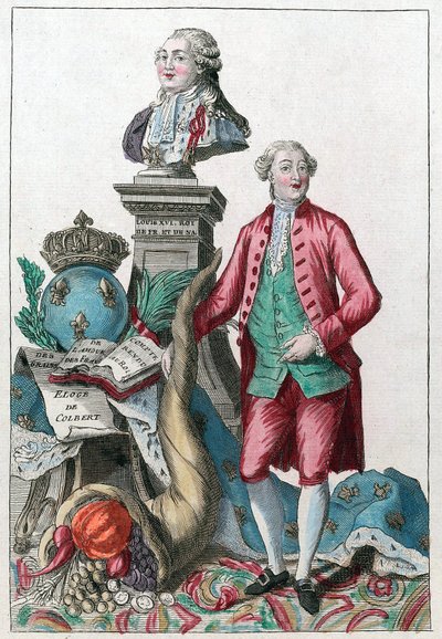 Jacques Necker (1732-1804) - Gran Necker, tu sabia prudencia hará que nuestros corazones se regocijen; traes de vuelta la abundancia, bajo el buen placer de Luis XVI - Cuerno de la abundancia de French School