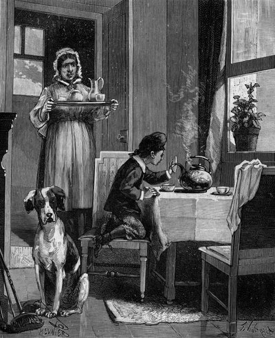 James Watt (1736-1819), un niño, descubriendo las leyes del vapor de French School