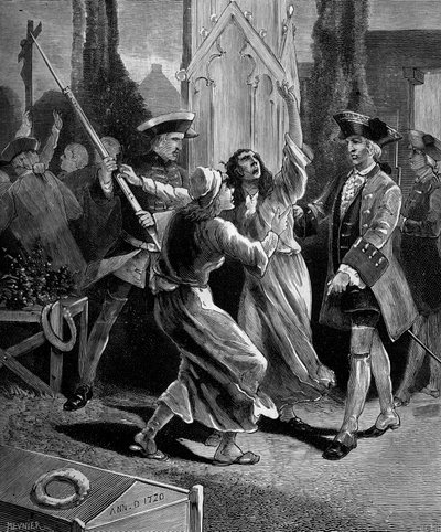 Jansenismo: los convulsionarios (fanáticos jansenistas) cazados del cementerio Saint Medard bajo Luis XV de French School