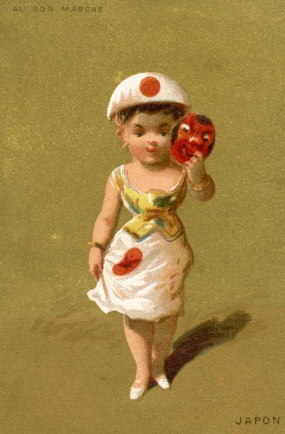 Niña japonesa, de una serie de ilustraciones de niños de diferentes países, producidas como tarjetas promocionales para los Grandes Almacenes Bon Marché en París, c.1890 de French School