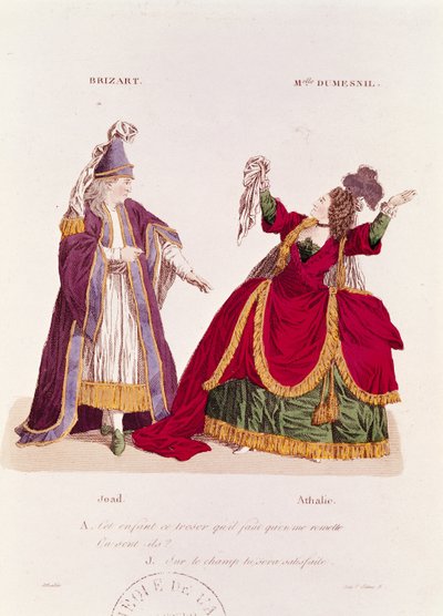 Jean-Baptiste Brizard en el papel de Joad y Mademoiselle Dumesnil como Athalie, escena del Acto V Escena 5 de 