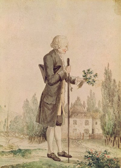 Jean-Jacques Rousseau (1712-78) recogiendo hierbas en Ermenonville de French School