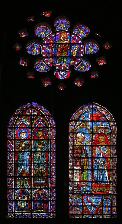 Jean Clement recibe el estandarte de San Denis; San Nicasio y otro santo de French School