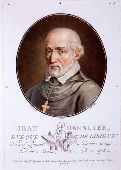 Jean Hennuyer, Obispo de Lisieux, de Retratos de grandes hombres, mujeres ilustres y sujetos memorables de Francia, publicado en 1787-92 de French School
