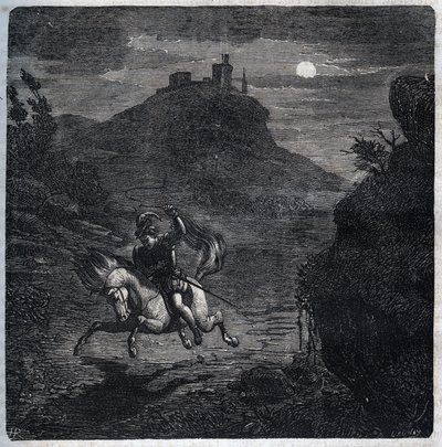 Jean de Laval Conde de Chateaubriant (1486-1543) huyó a Inglaterra después de haber asesinado a su esposa Françoise de Foix, Condesa de Chateaubriant (ca. 1495-1537). Grabado de 1871 en “Histoire Des Cocuses Celebres” de Henry de Kock de French School